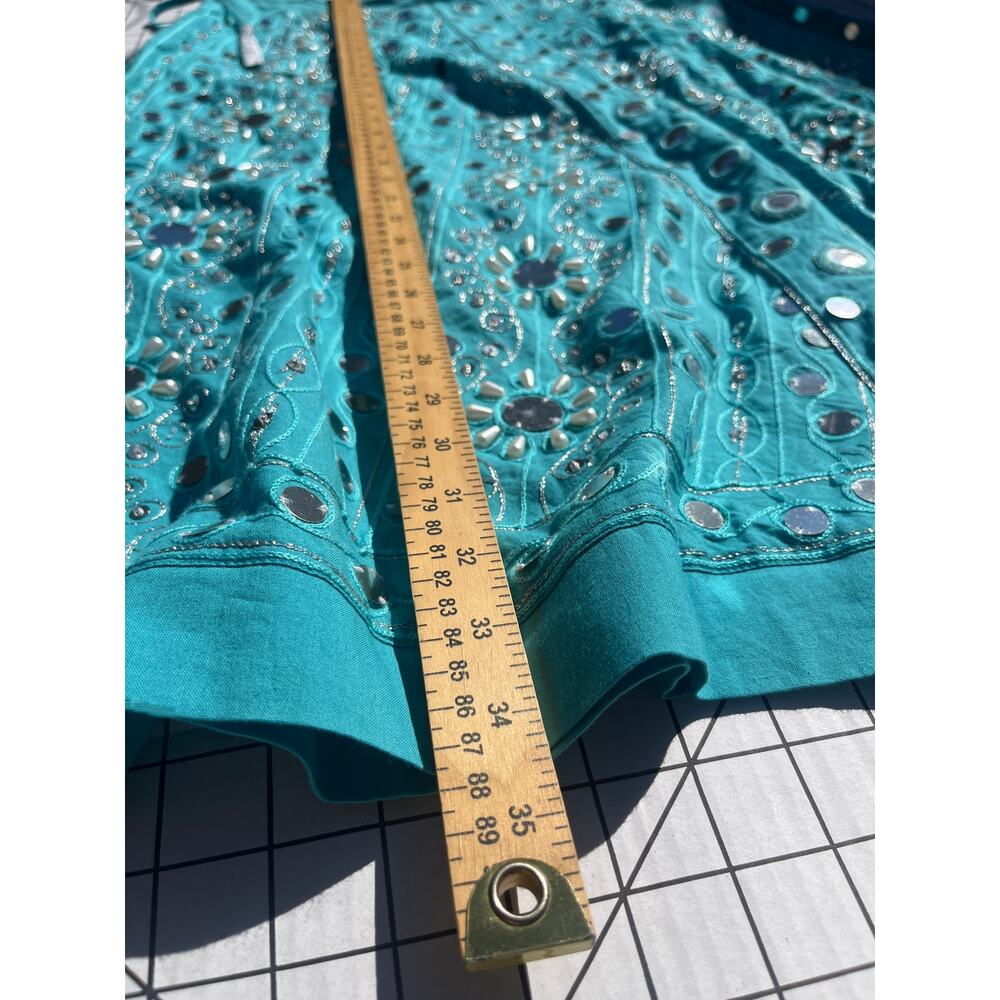 NWT Soft Surroundings Turquoise Maxi Skirt Mirror Embellished Boho Embroider PL - Picture 8 of 9